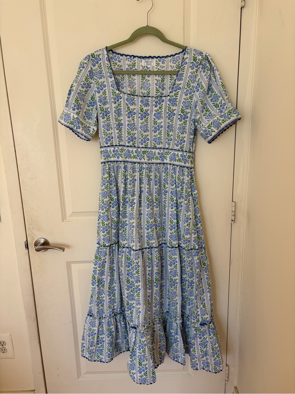 Pink City Prints Cotswolds Border Evelyn Dress Blue Floral Large - Picture 4 of 8